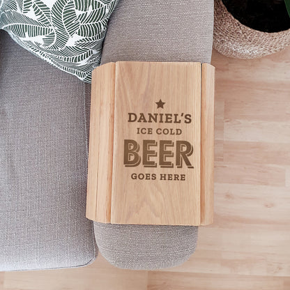 Personalised Beer Goes Here Wooden Sofa Tray from Heartfelt Gifts