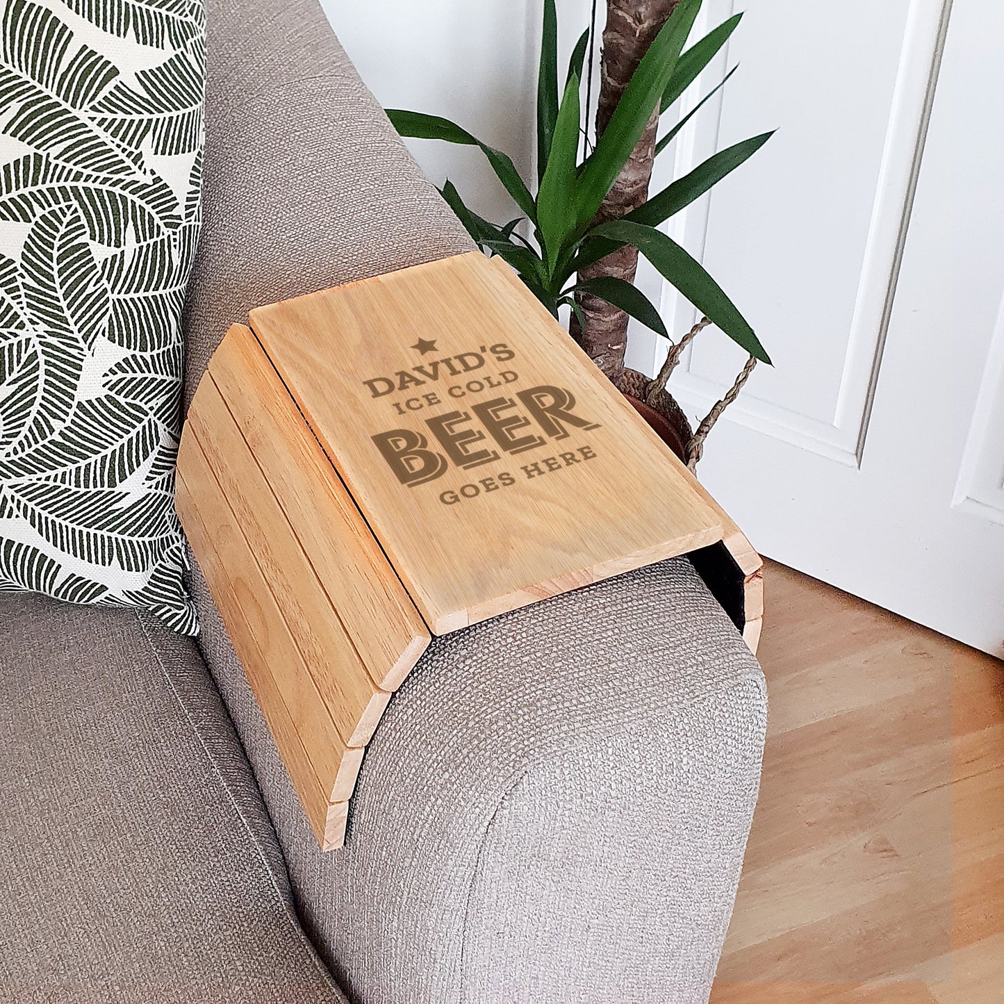 Personalised Beer Goes Here Wooden Sofa Tray - image 3