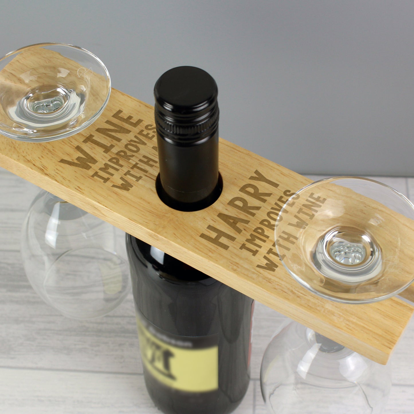 Personalised 'Improves With Wine' Wine Glass & Bottle Holder from Heartfelt Gifts