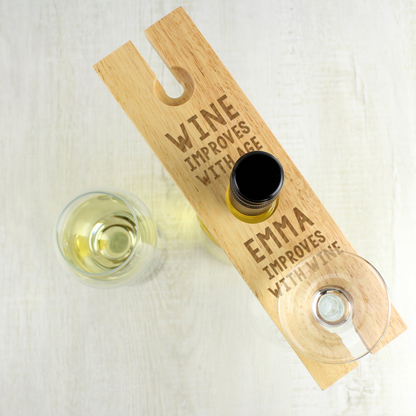 Personalised 'Improves With Wine' Wine Glass & Bottle Holder - image 3