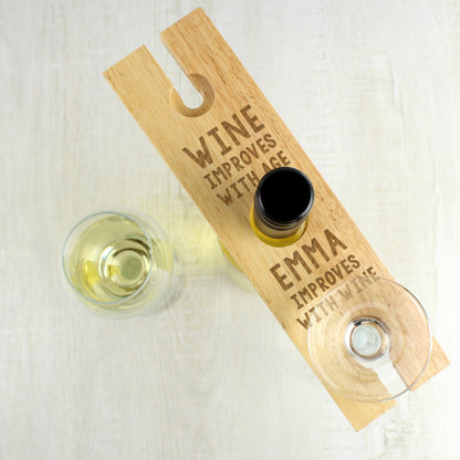 Personalised 'Improves With Wine' Wine Glass & Bottle Holder - image 3