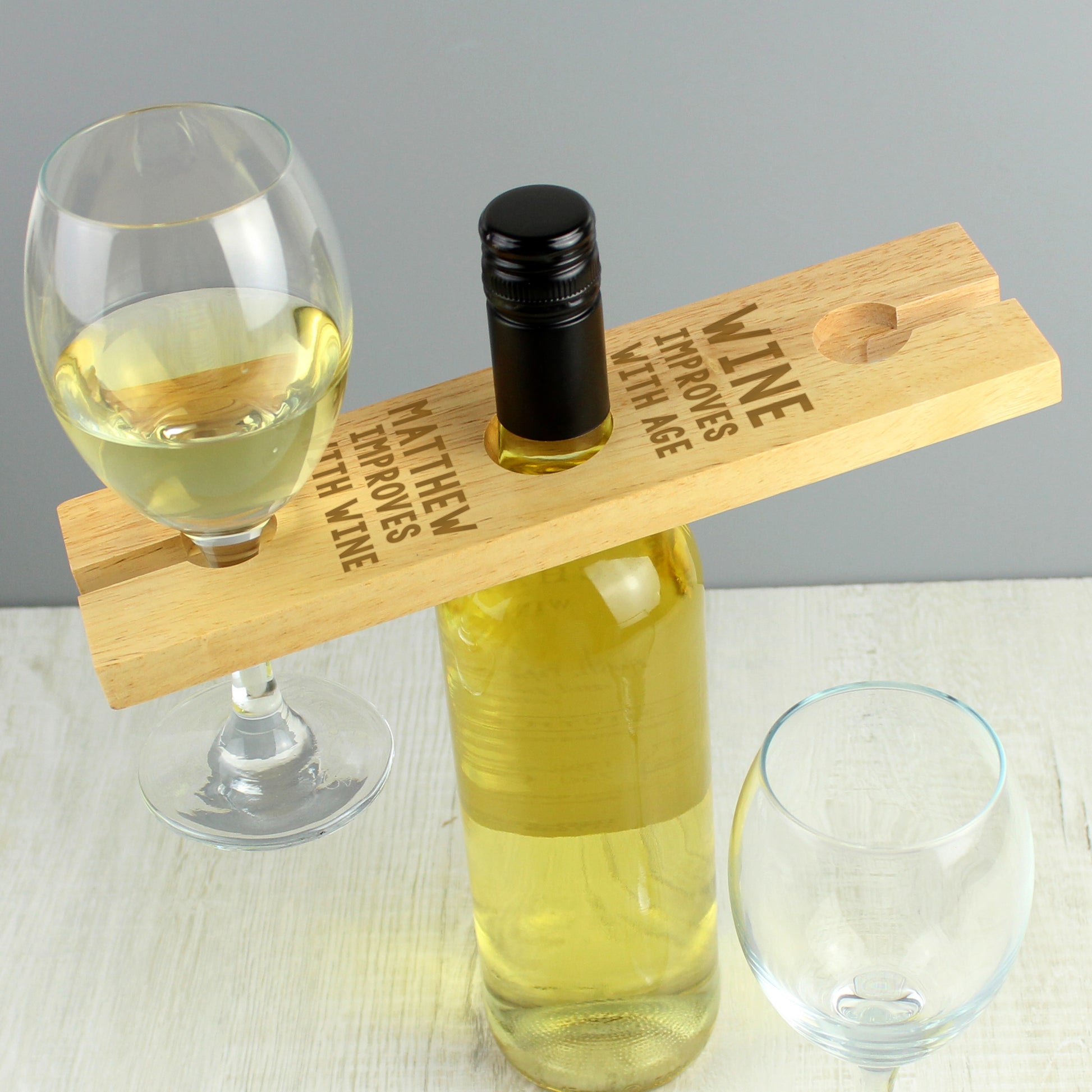 Personalised 'Improves With Wine' Wine Glass & Bottle Holder - image 4