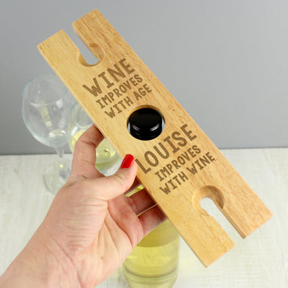 Personalised 'Improves With Wine' Wine Glass & Bottle Holder - image 6
