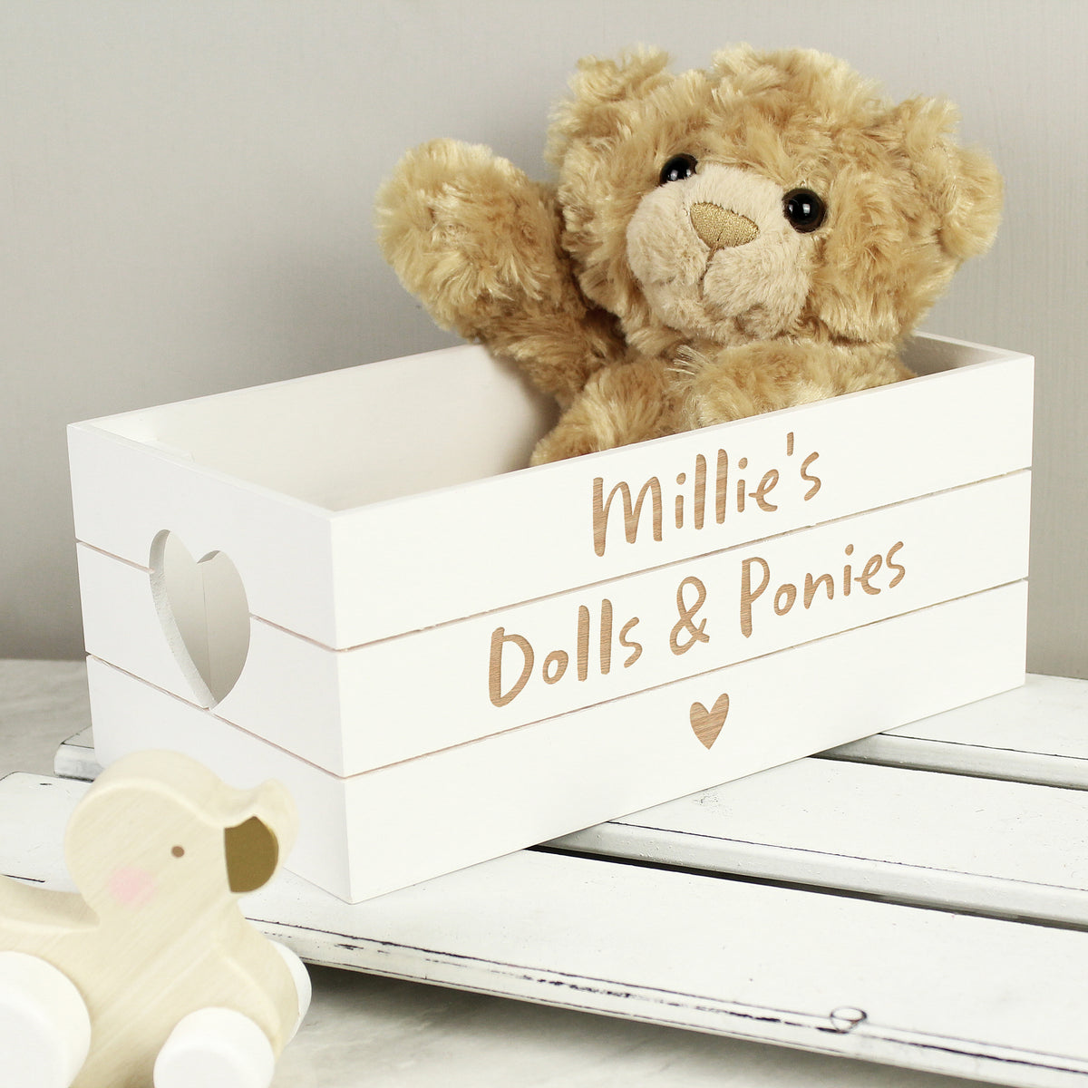 Personalised Free Text Heart White Wooden Crate from Heartfelt Gifts