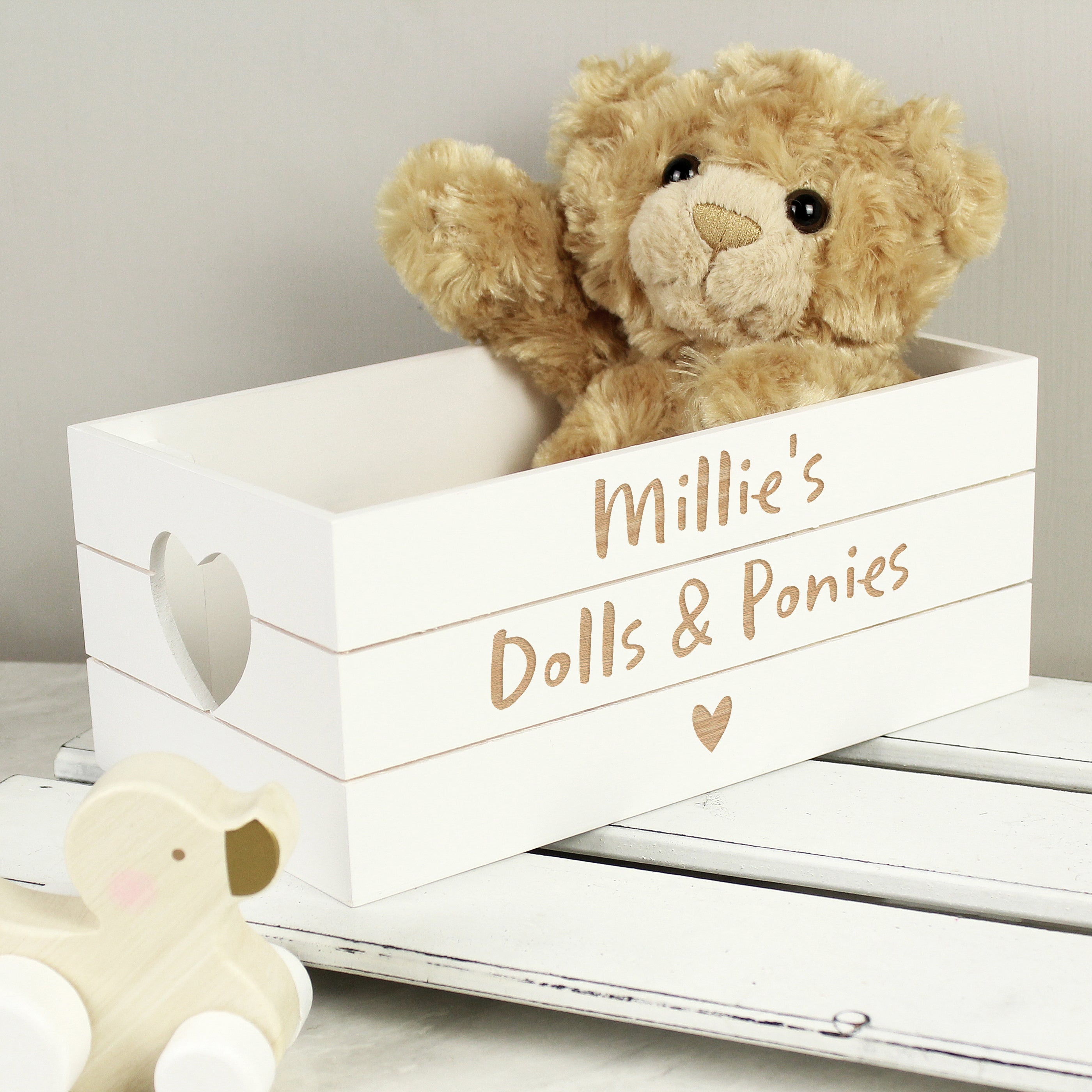 Personalised Free Text Heart White Wooden Crate from Heartfelt Gifts