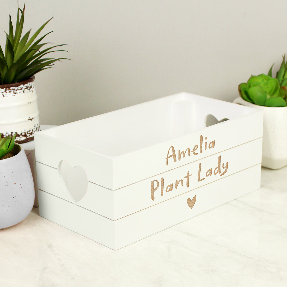 Personalised Free Text Heart White Wooden Crate - image 4