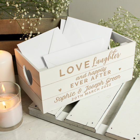 Personalised Love Laughter & ... White Wooden Crate - image 2