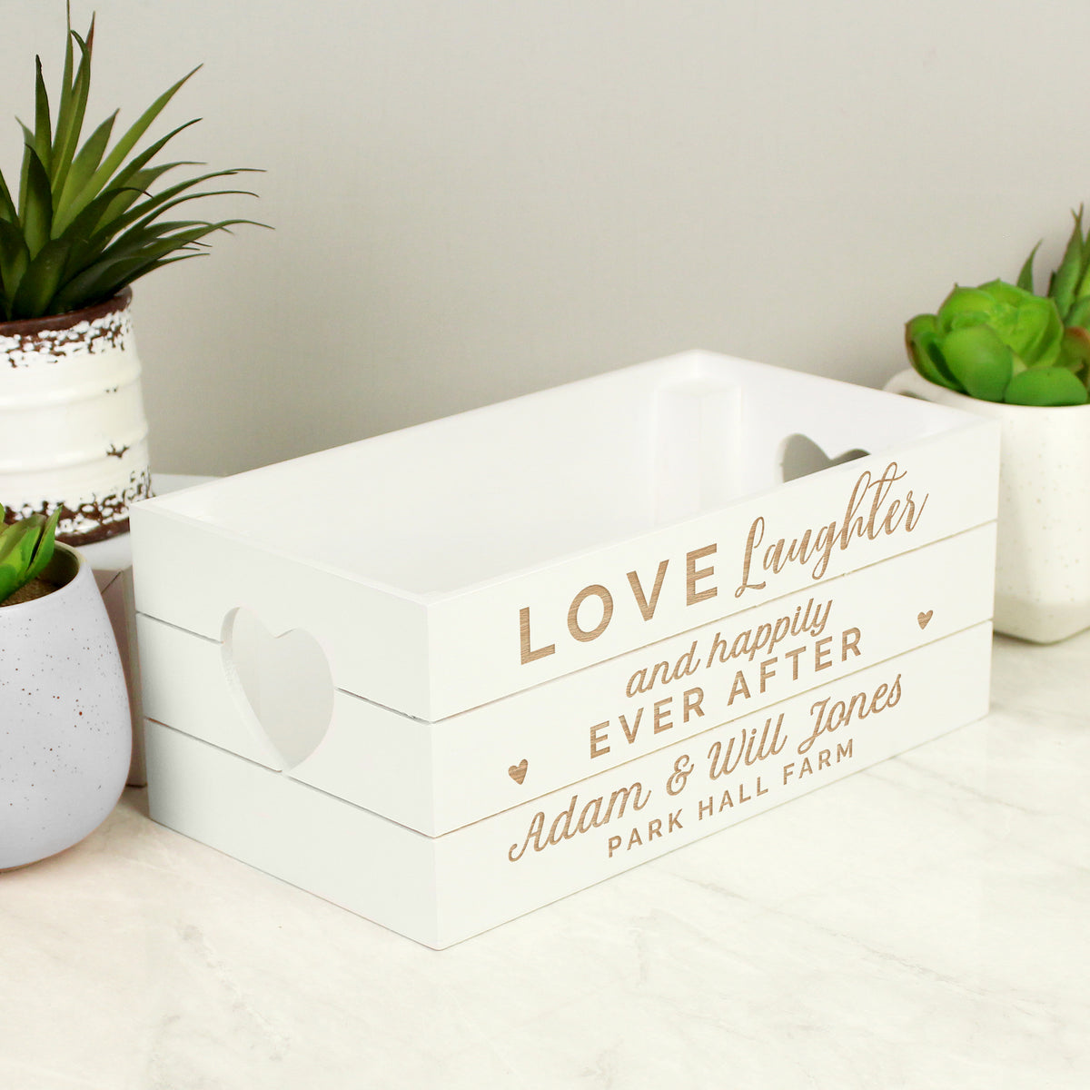 Personalised Love Laughter & ... White Wooden Crate - image 3