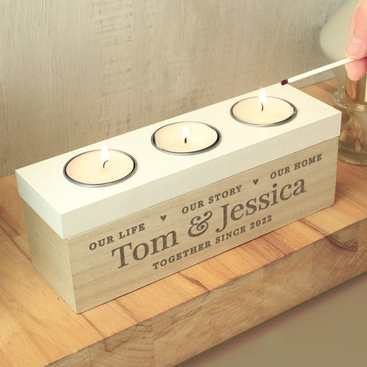 Personalised Our Life Story & Home Triple Tea Light Box - image 2