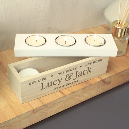 Personalised Our Life Story & Home Triple Tea Light Box - image 3