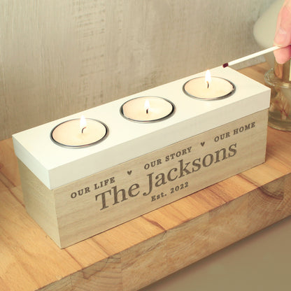 Personalised Our Life Story & Home Triple Tea Light Box - image 4