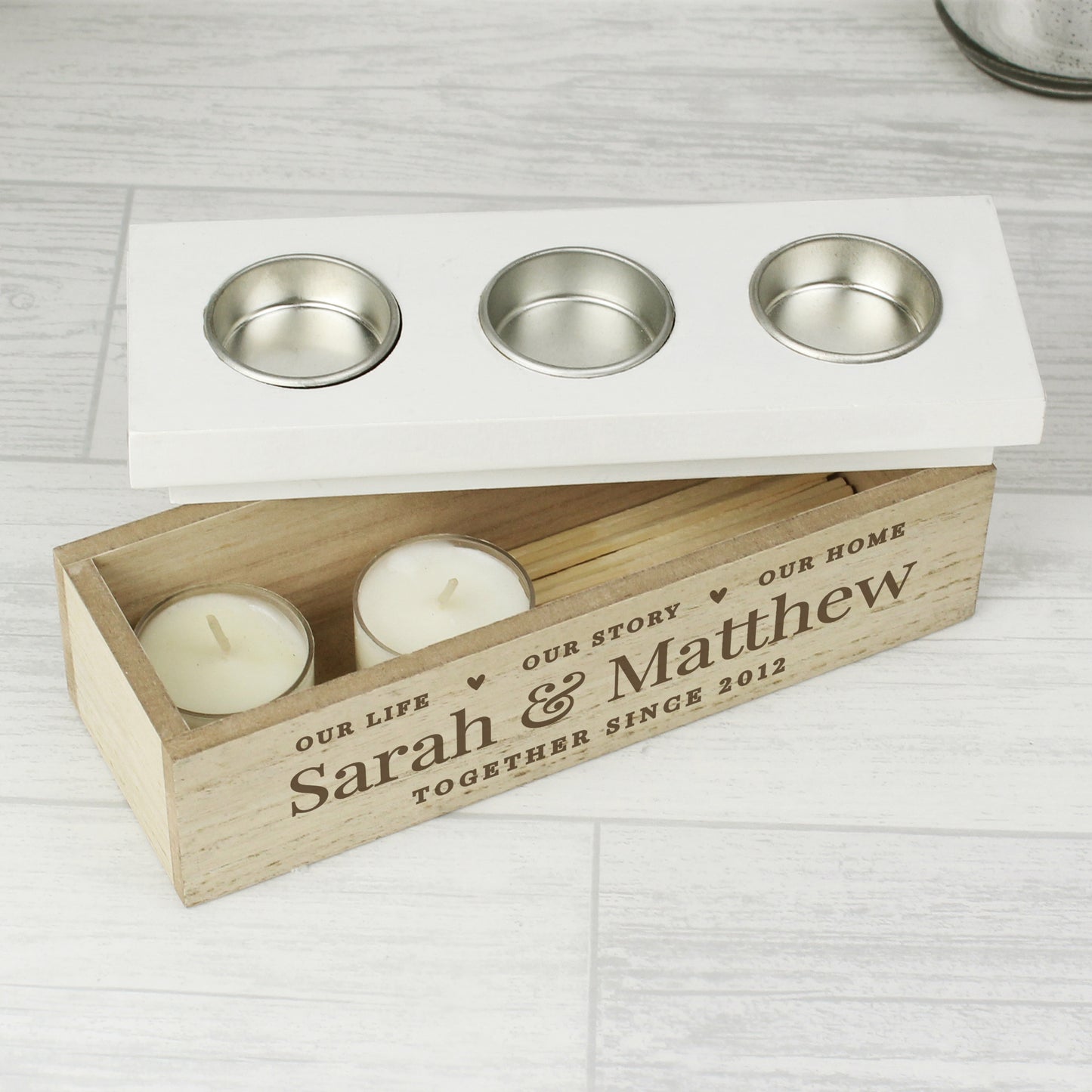Personalised Our Life Story & Home Triple Tea Light Box - image 6