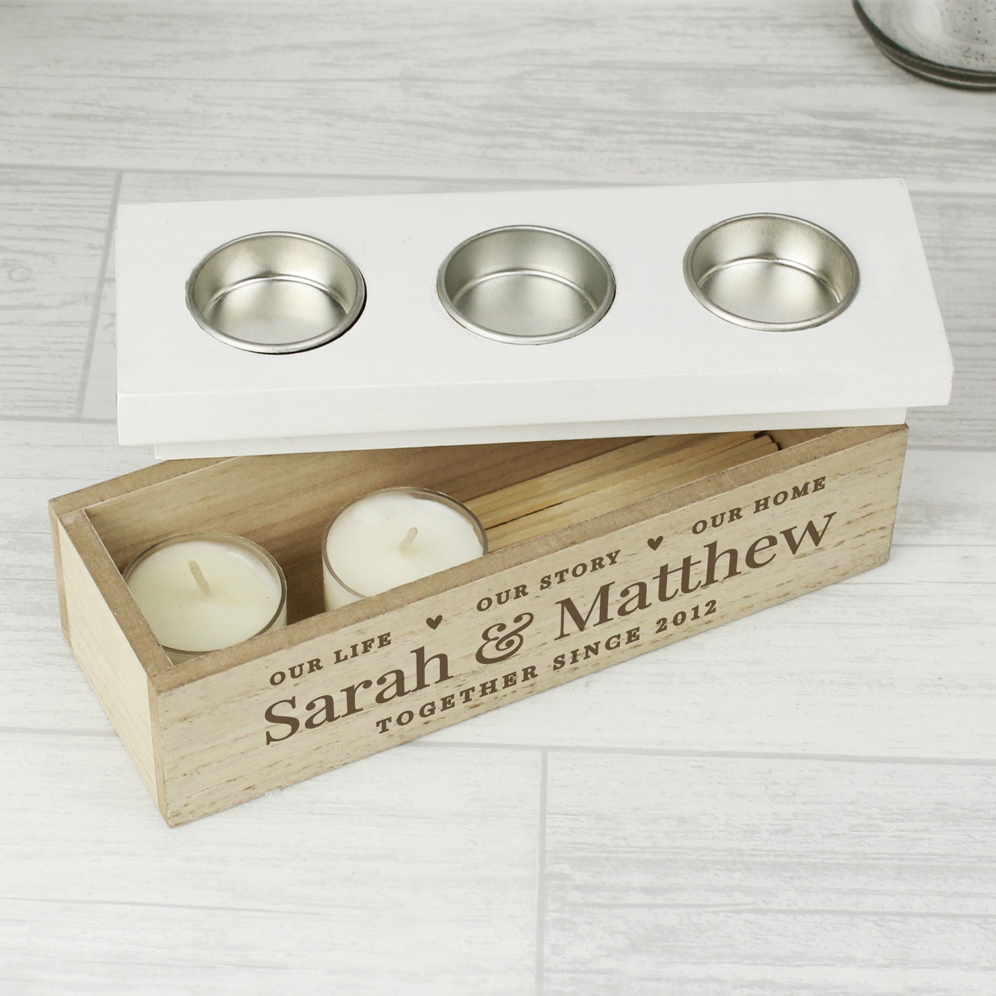 Personalised Our Life Story & Home Triple Tea Light Box - image 6