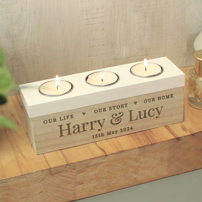 Personalised Our Life Story & Home Triple Tea Light Box - image 7