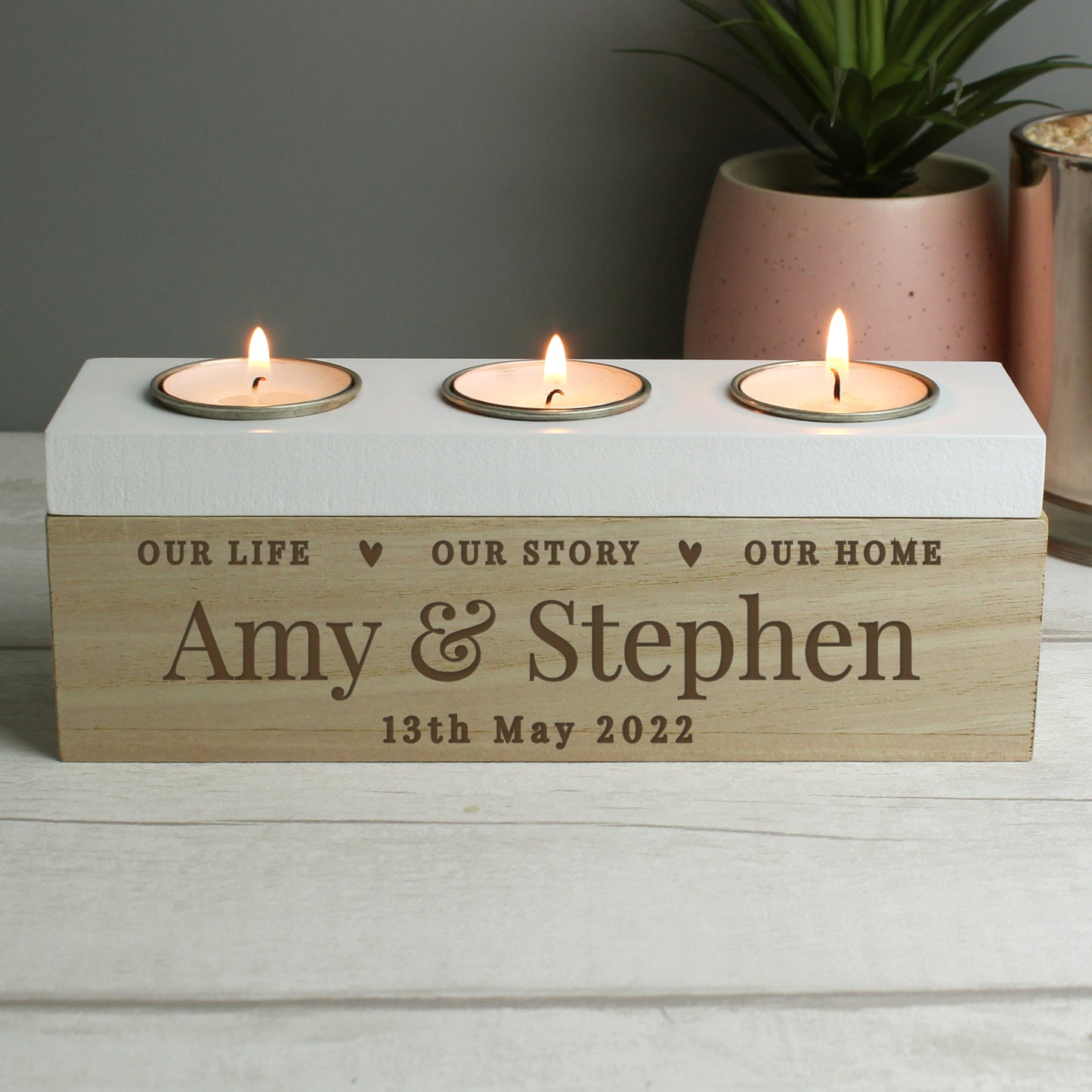 Personalised Our Life Story & Home Triple Tea Light Box - image 8