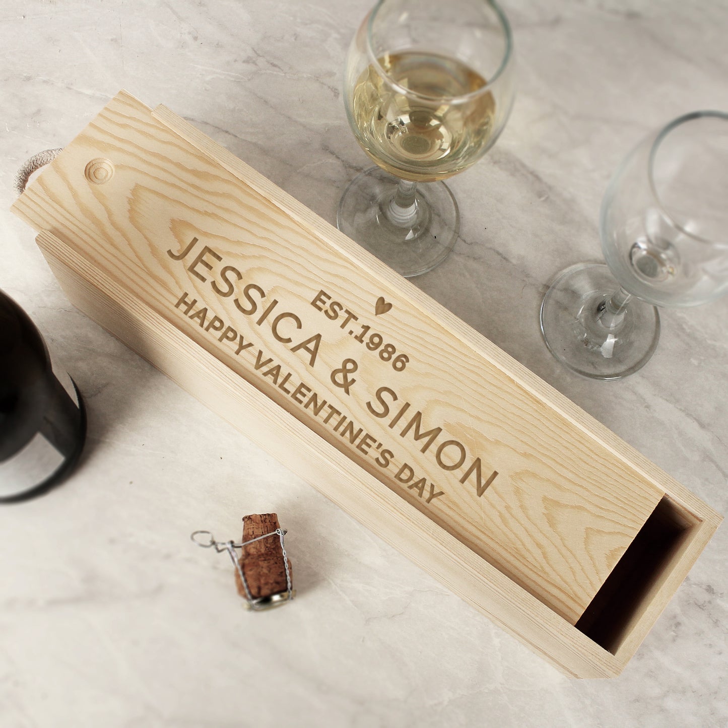 Personalised Love Heart Wooden Wine Bottle Box from Heartfelt Gifts