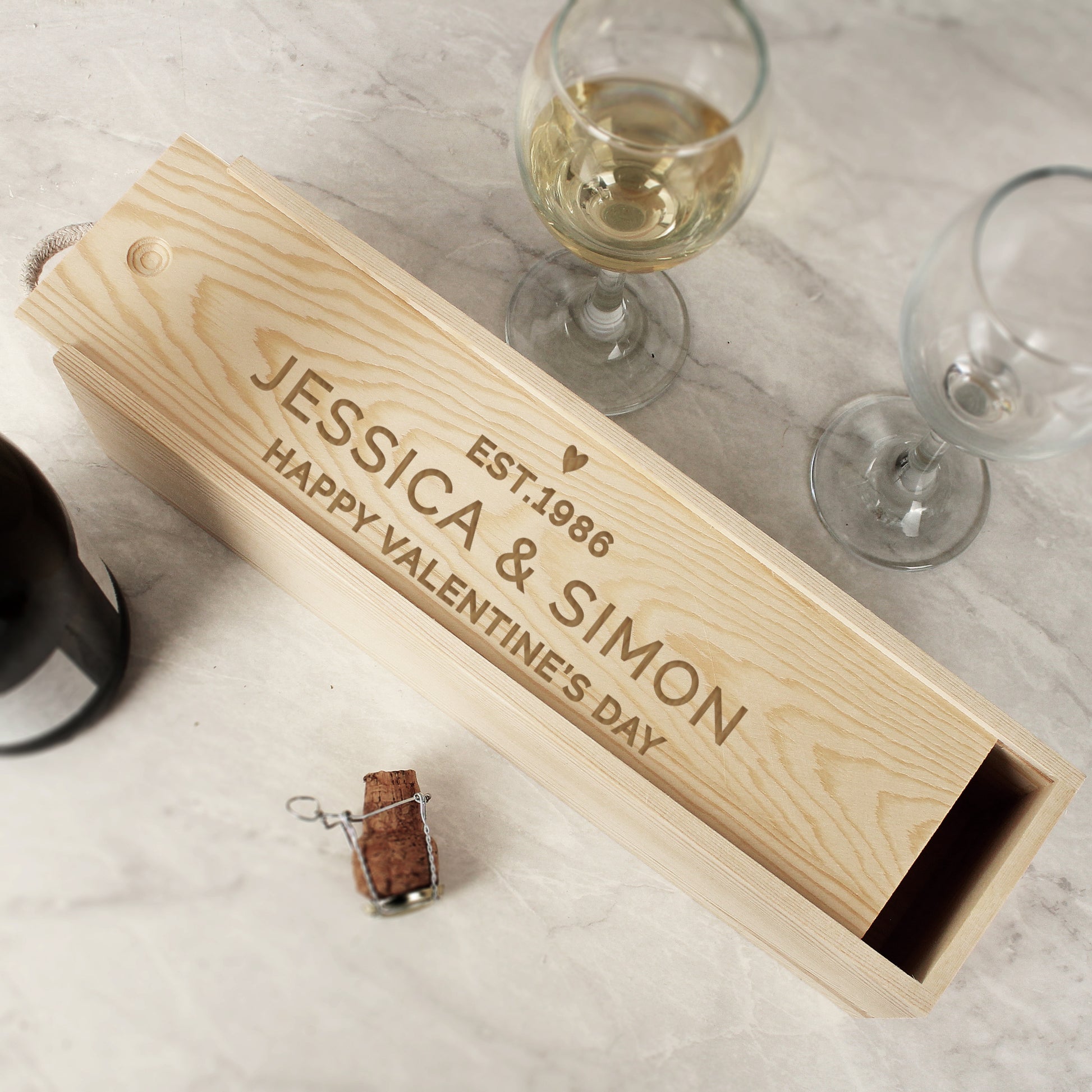 Personalised Love Heart Wooden Wine Bottle Box from Heartfelt Gifts