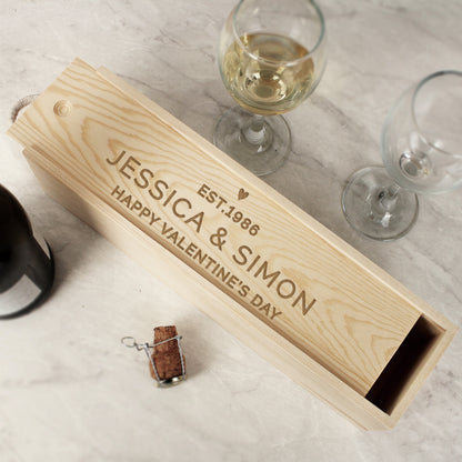 Personalised Love Heart Wooden Wine Bottle Box from Heartfelt Gifts