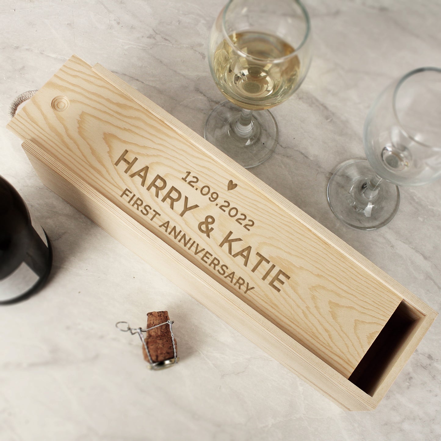 Personalised Love Heart Wooden Wine Bottle Box - image 3