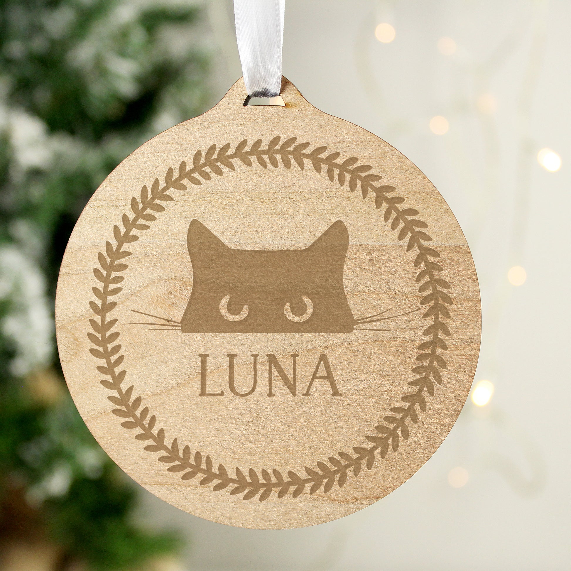 Personalised Cat Round Wooden Bauble - image 2