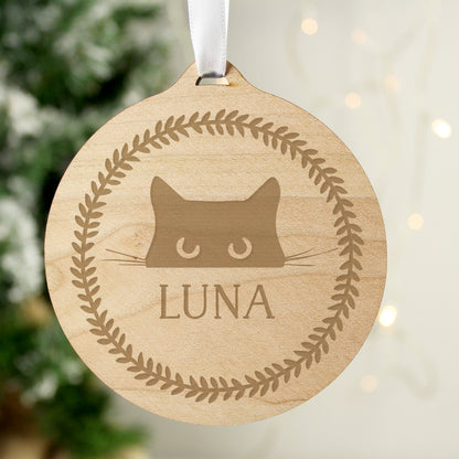 Personalised Cat Round Wooden Bauble - image 2