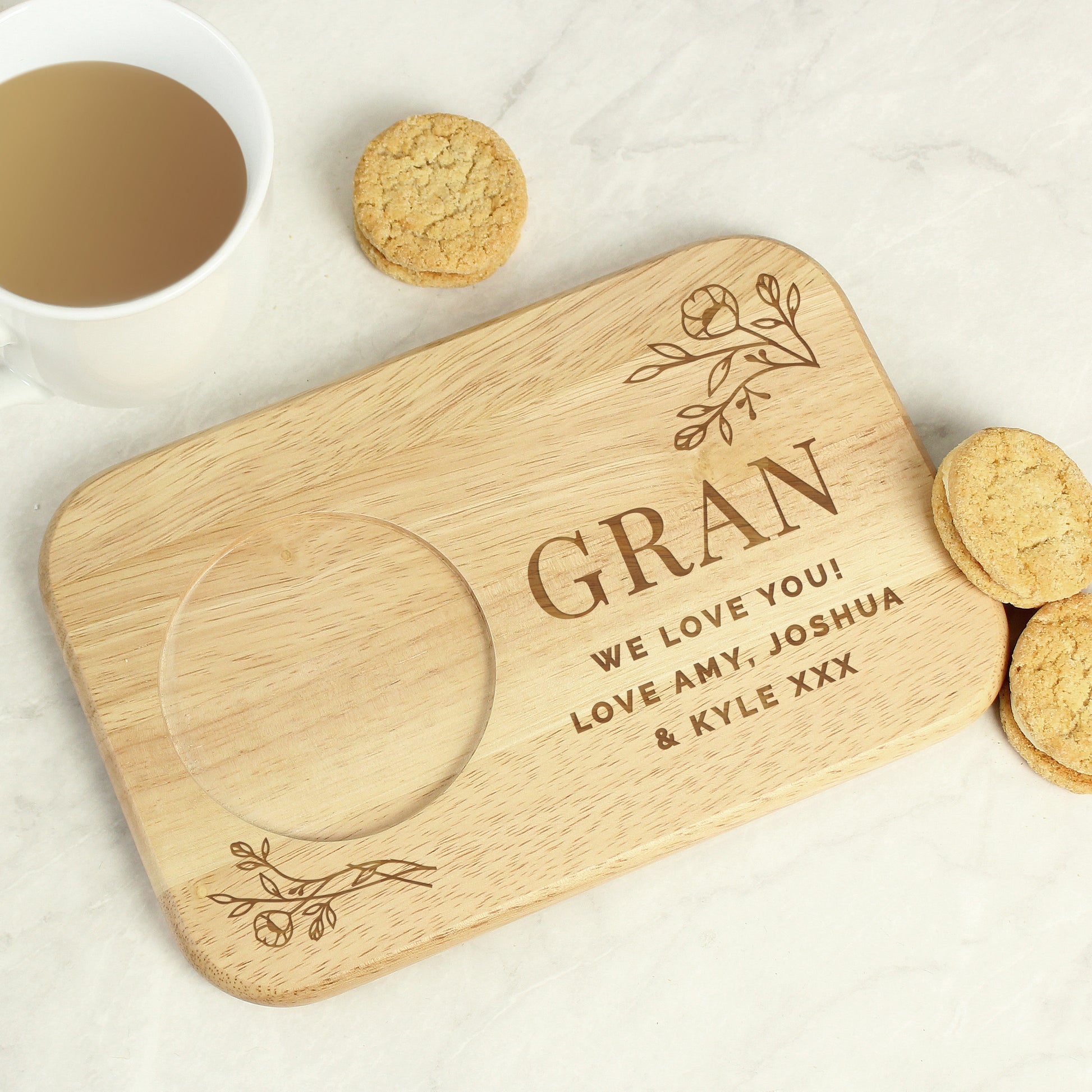 Personalised Floral Wooden Coaster Tray from Heartfelt Gifts