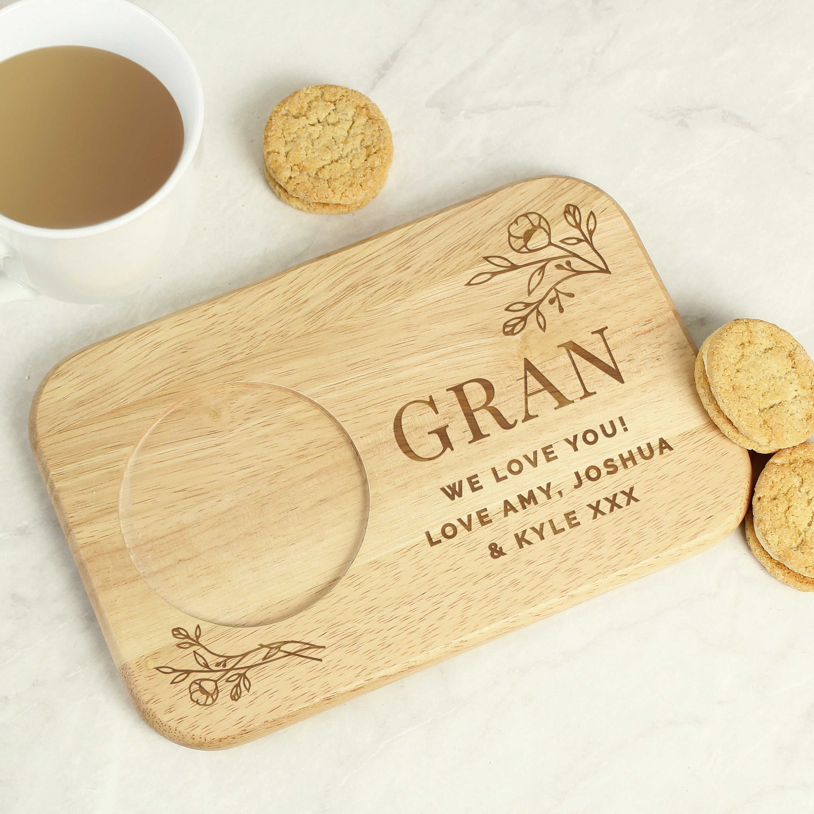 Personalised Floral Wooden Coaster Tray from Heartfelt Gifts