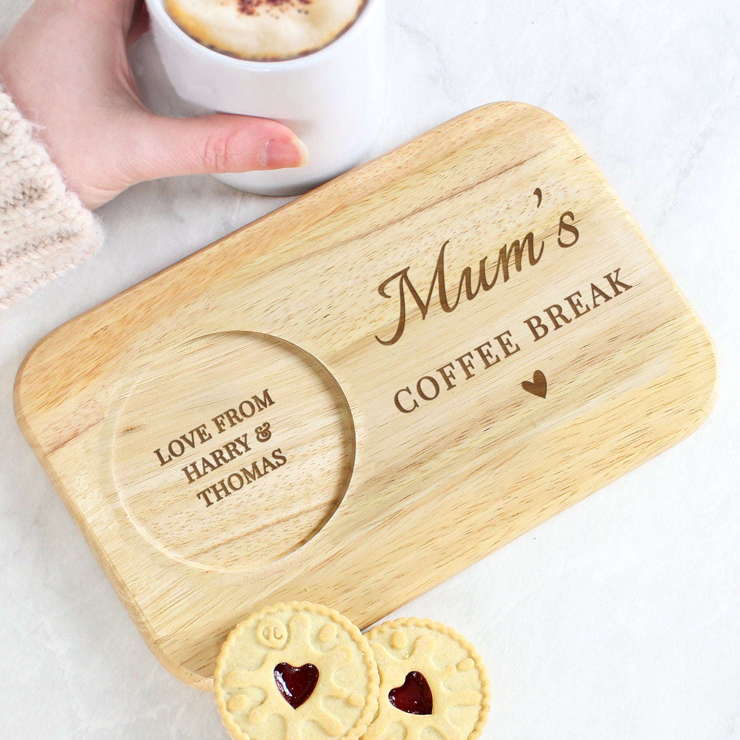 Personalised Heart Design Wooden Coaster Tray from Heartfelt Gifts