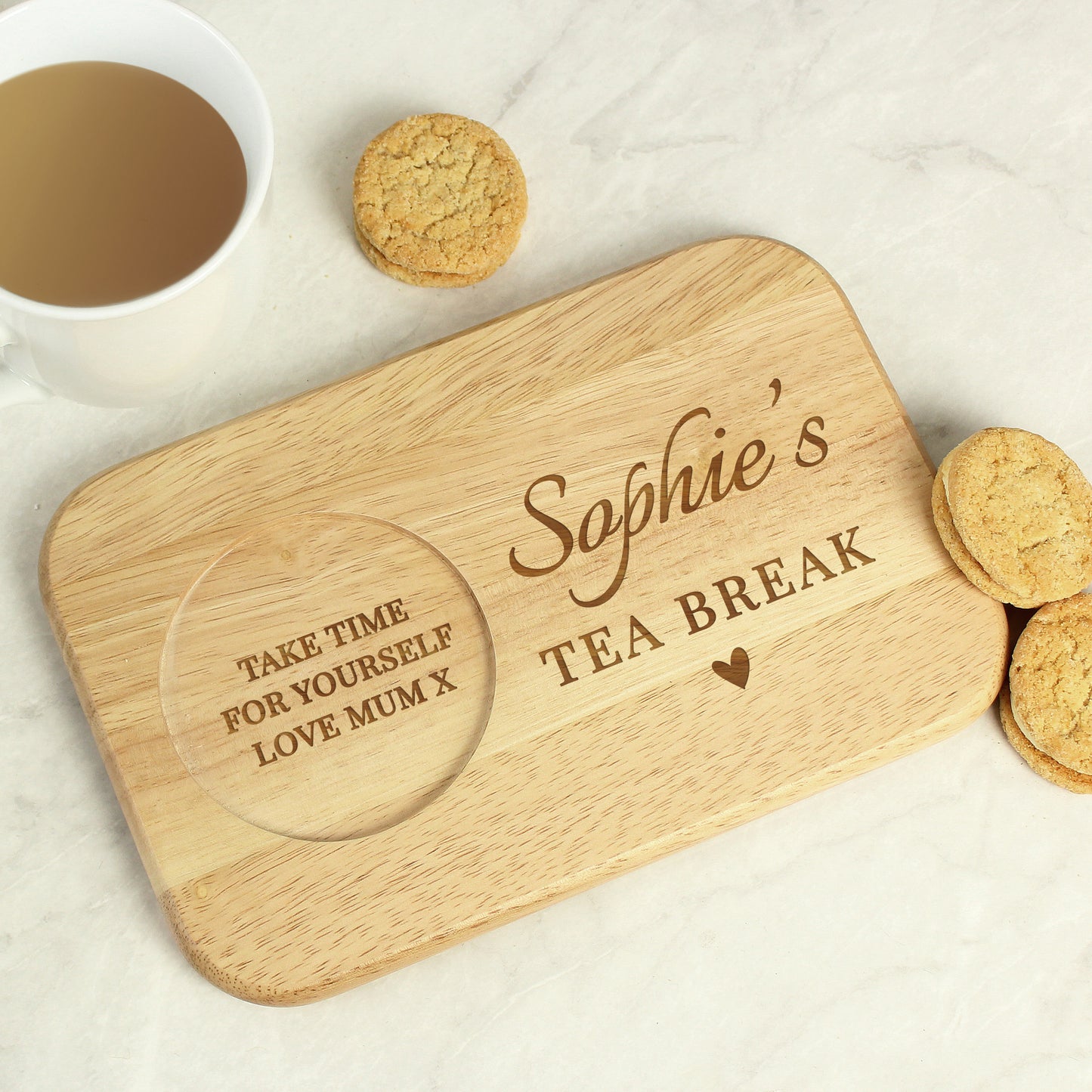 Personalised Heart Design Wooden Coaster Tray - image 2