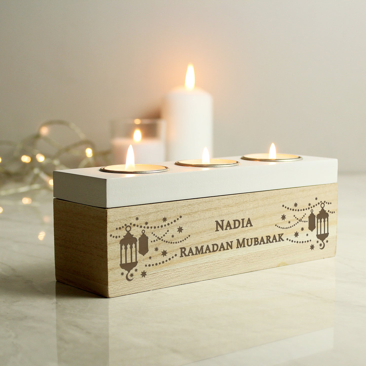 Personalised Eid and Ramadan Triple Tea Light Box from Heartfelt Gifts