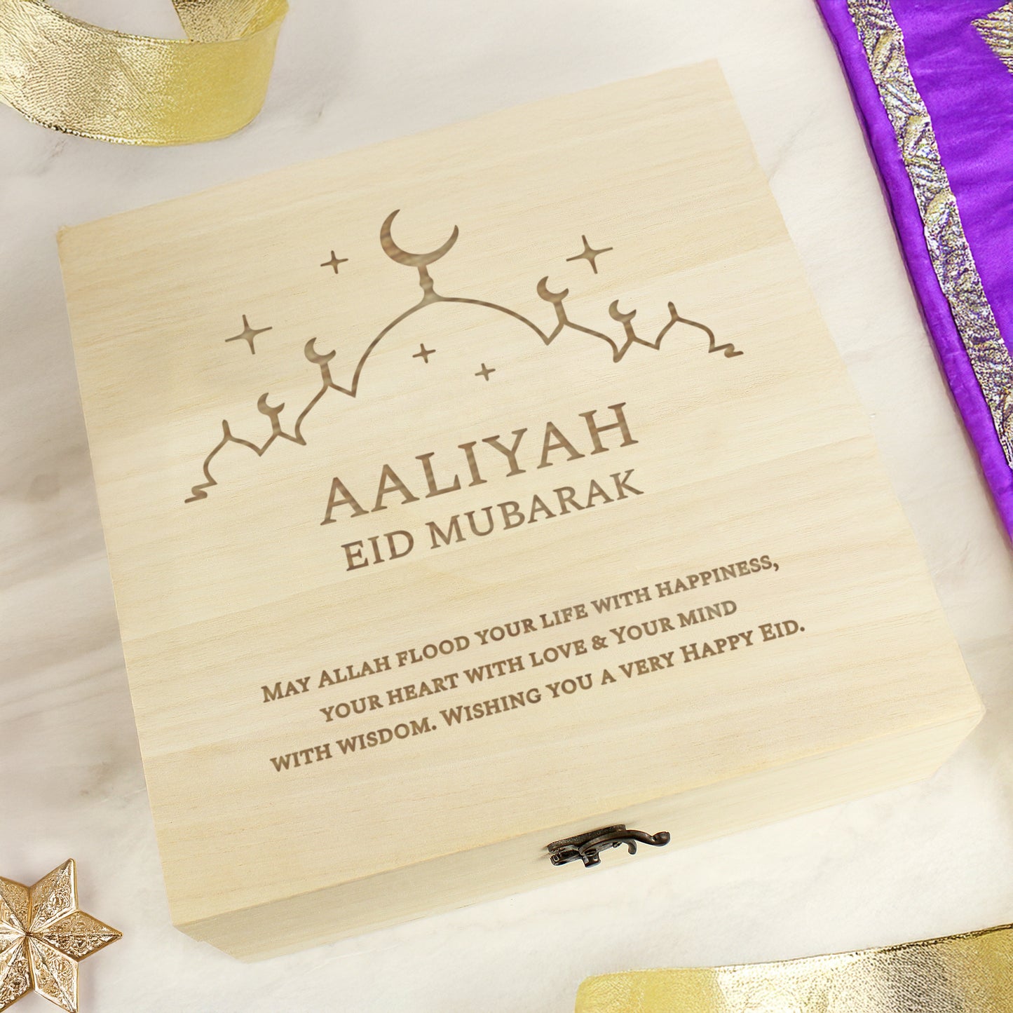 Personalised Eid and Ramadan Large Wooden Keepsake Box - image 3