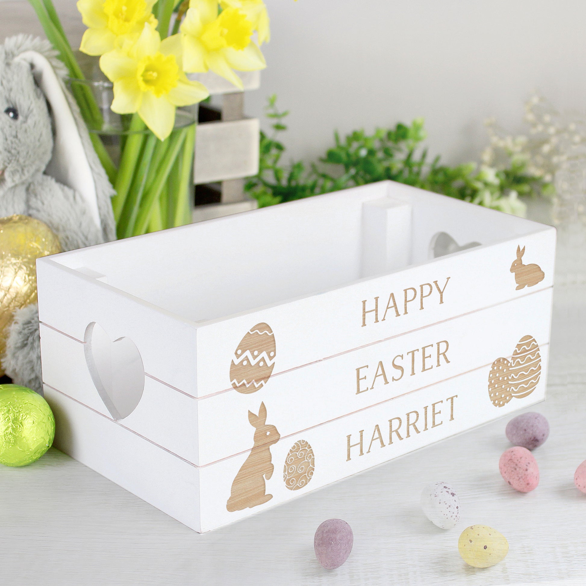Personalised Easter Bunny Small Wooden Crate from Heartfelt Gifts