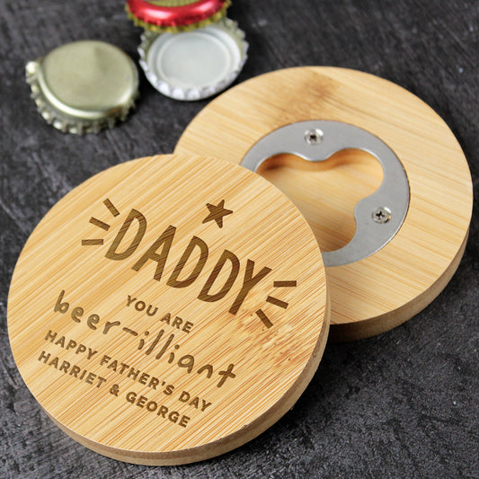 Personalised Star Bamboo Bottle Opener Coaster from Heartfelt Gifts