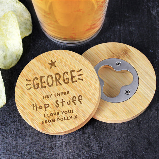 Personalised Star Bamboo Bottle Opener Coaster - image 4