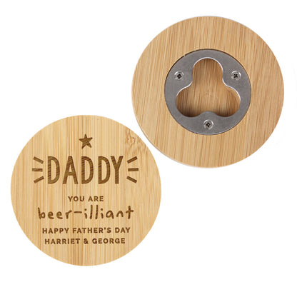 Personalised Star Bamboo Bottle Opener Coaster – personalised design example