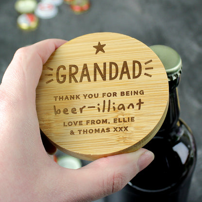 Personalised Star Bamboo Bottle Opener Coaster – star design view