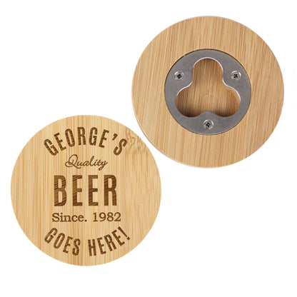 Personalised Free Text Bamboo Bottle Opener Coaster – alternate view