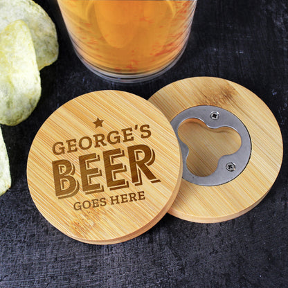 Personalised Beer Goes Here Bamboo Bottle Opener Coaster – additional product view