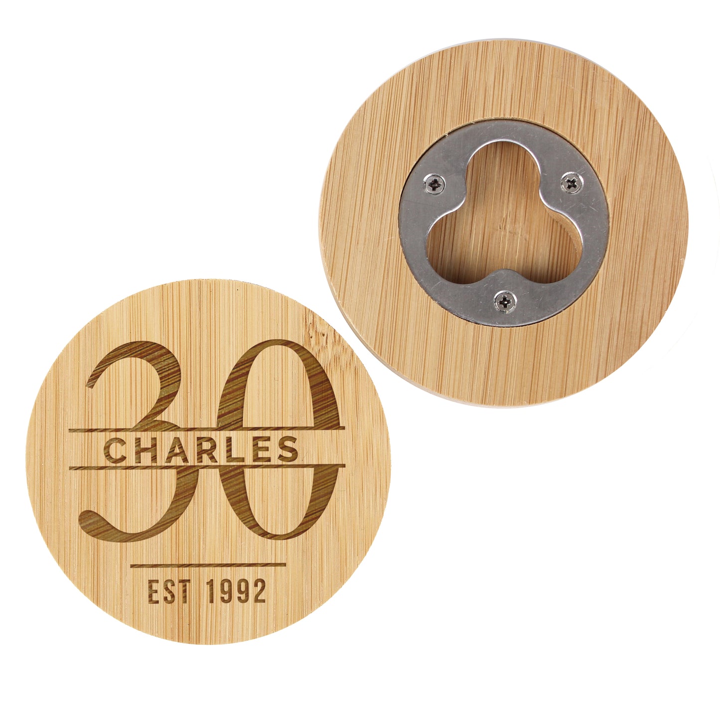 Personalised Big Age Bamboo Bottle Opener Coaster - image 5