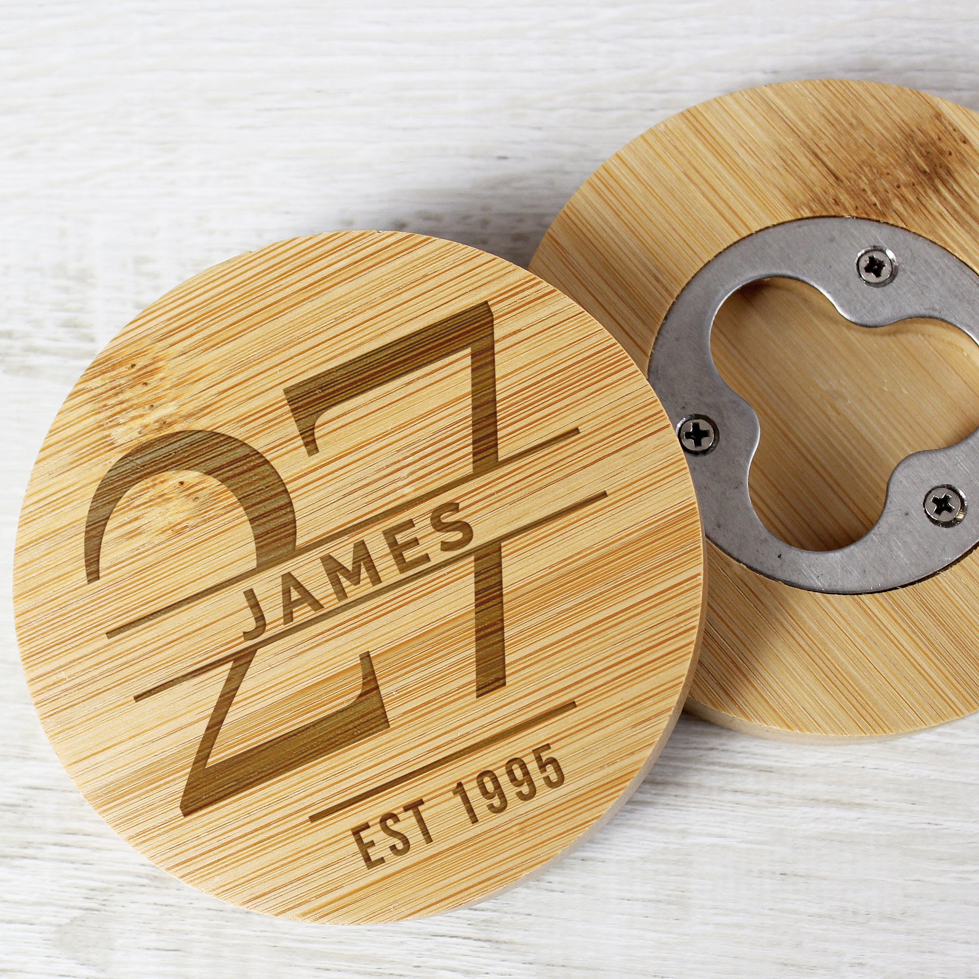 Personalised Big Age Bamboo Bottle Opener Coaster - image 6
