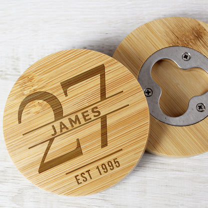 Personalised Big Age Bamboo Bottle Opener Coaster - image 6