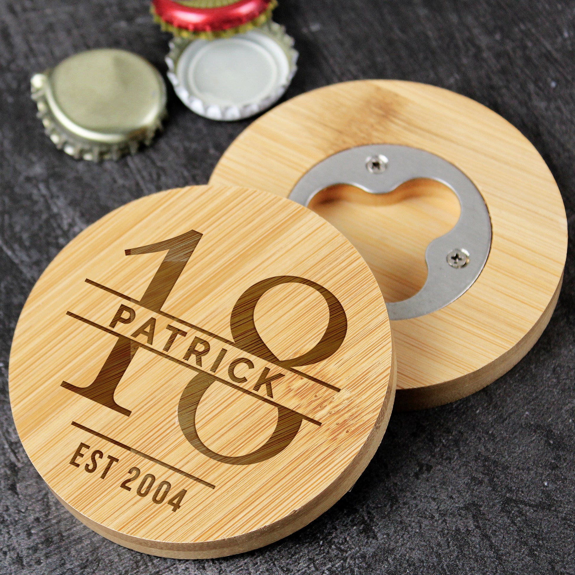 Personalised Big Age Bamboo Bottle Opener Coaster - image 7