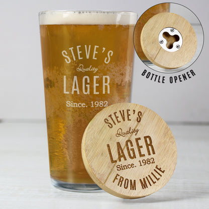 Personalised Free Text Bamboo Bottle Opener Coaster and Pint Glass - image 12