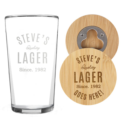 Personalised Free Text Bamboo Bottle Opener Coaster and Pint Glass - image 5