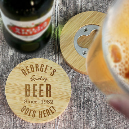 Personalised Free Text Bamboo Bottle Opener Coaster and Pint Glass - image 9