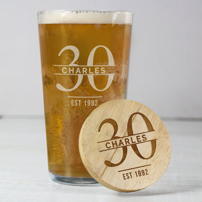 Personalised Big Age Bamboo Bottle Opener Coaster and Pint Glass Set - image 2