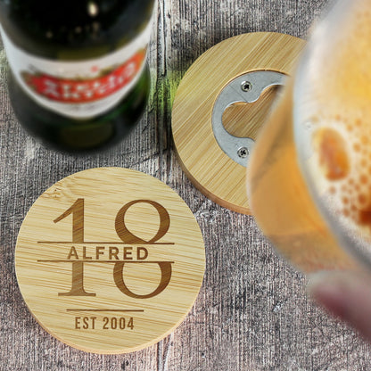 Personalised Big Age Bamboo Bottle Opener Coaster and Pint Glass Set - image 9