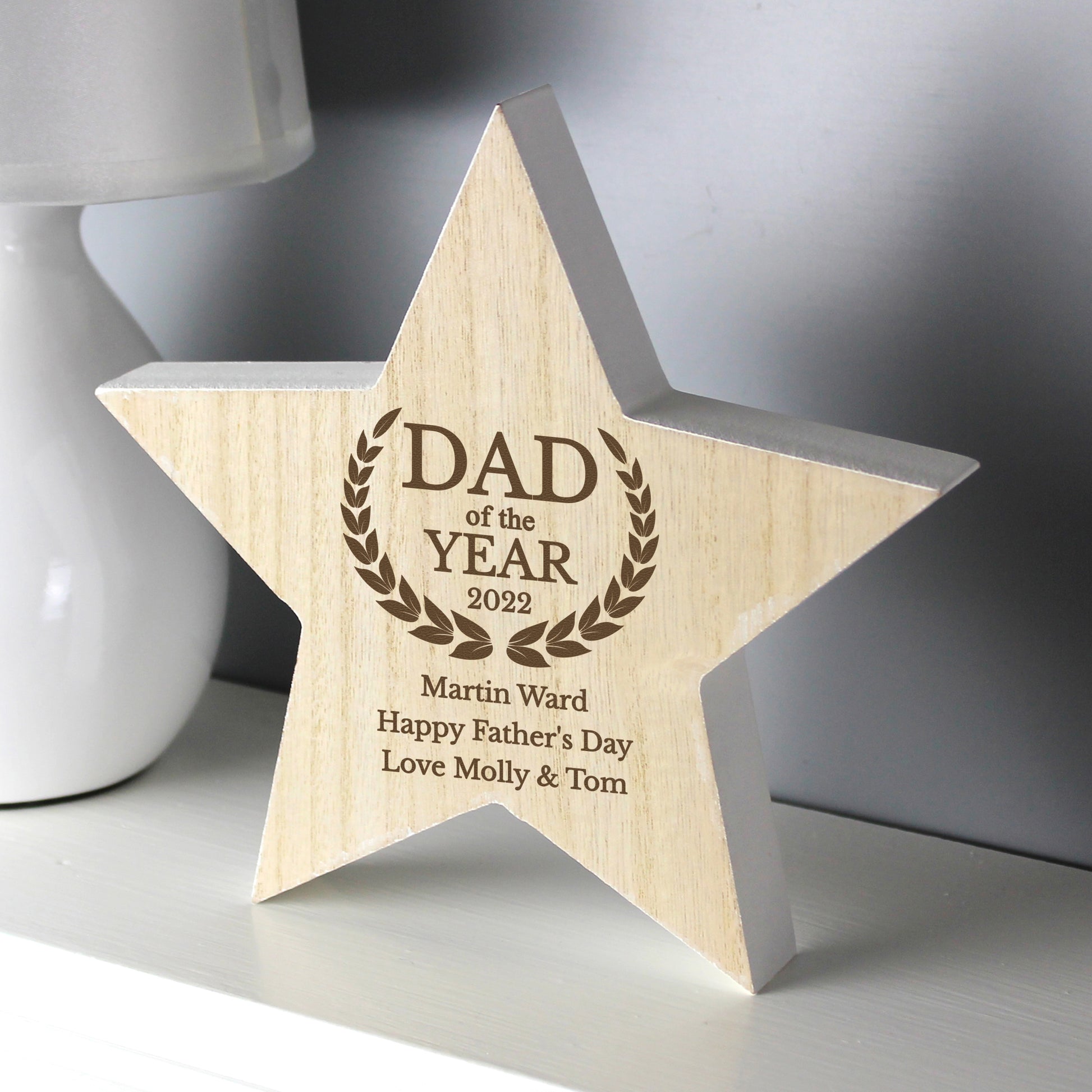 Personalised Dad of the Year Rustic Wooden Star Decoration from Heartfelt Gifts