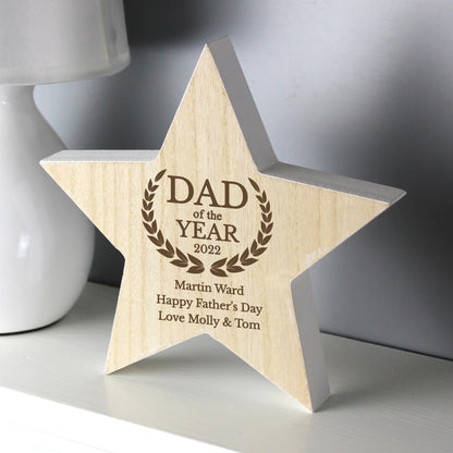 Personalised Dad of the Year Rustic Wooden Star Decoration from Heartfelt Gifts