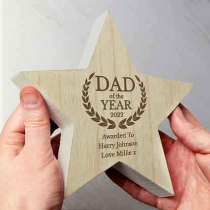 Personalised Dad of the Year Rustic Wooden Star Decoration - image 2